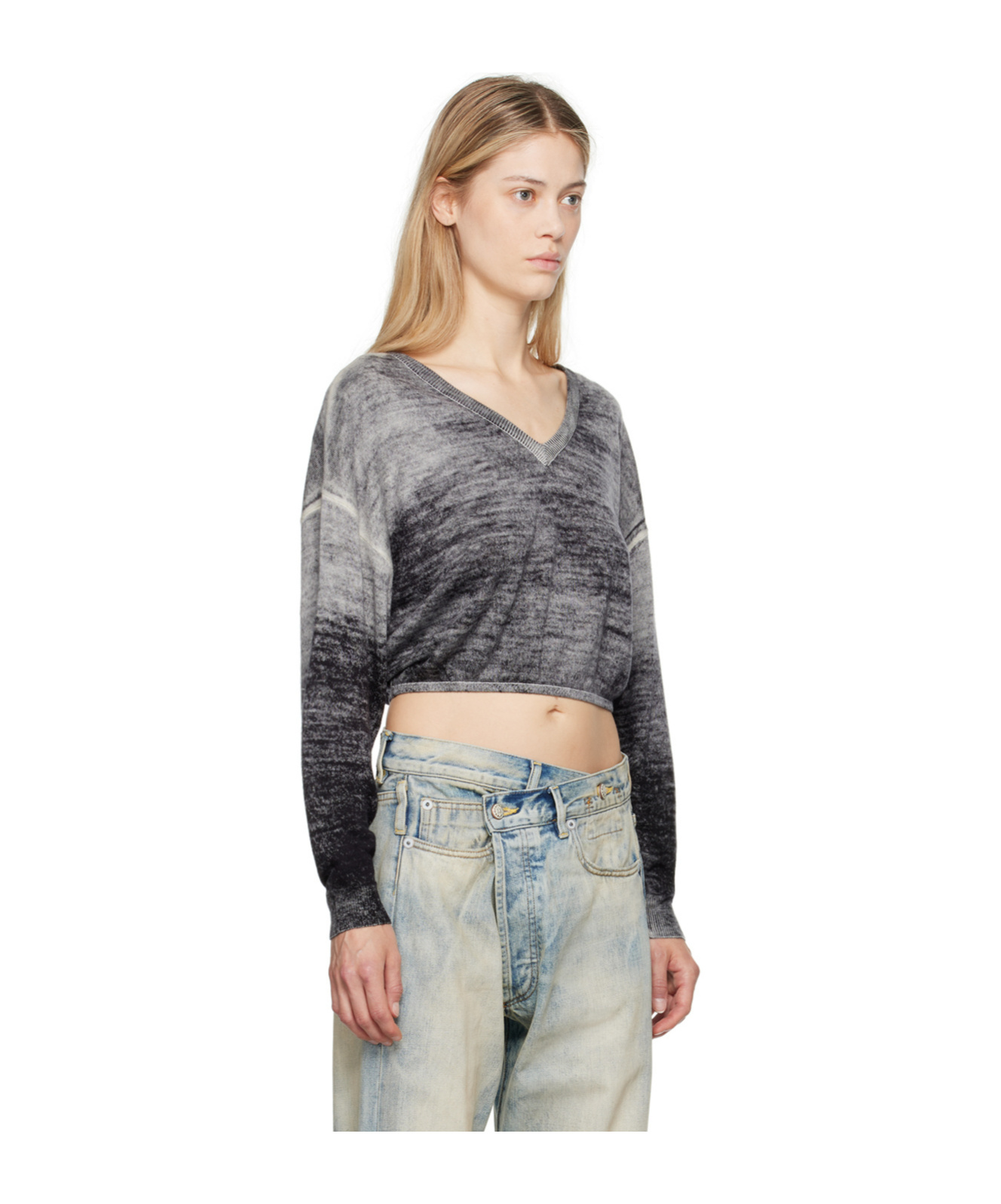 R13 Gray Gathered Hem Sweater In Gray