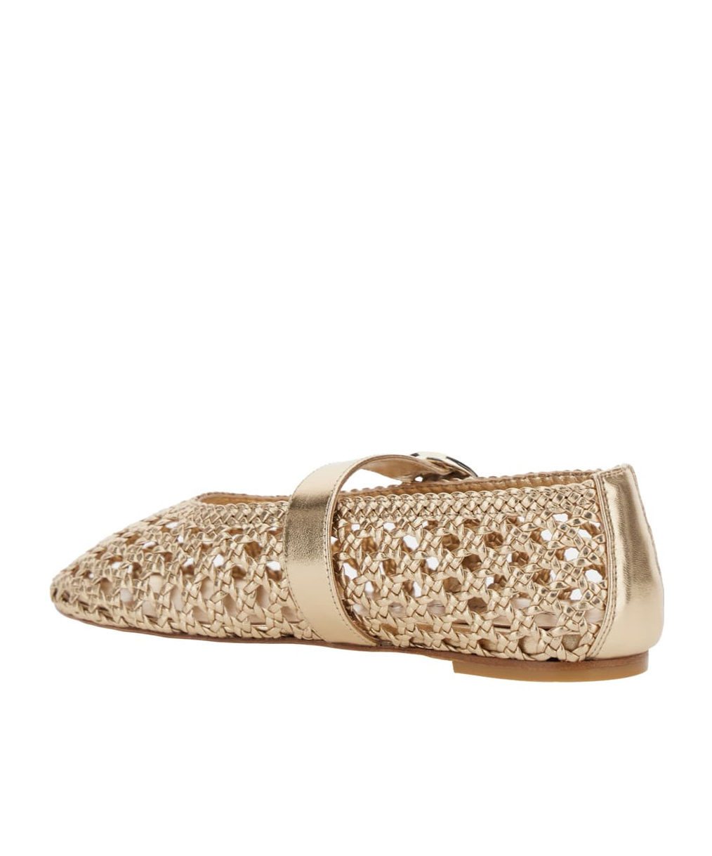 Stuart Weitzman Lace-up Woven Leather Ballerina In Gold