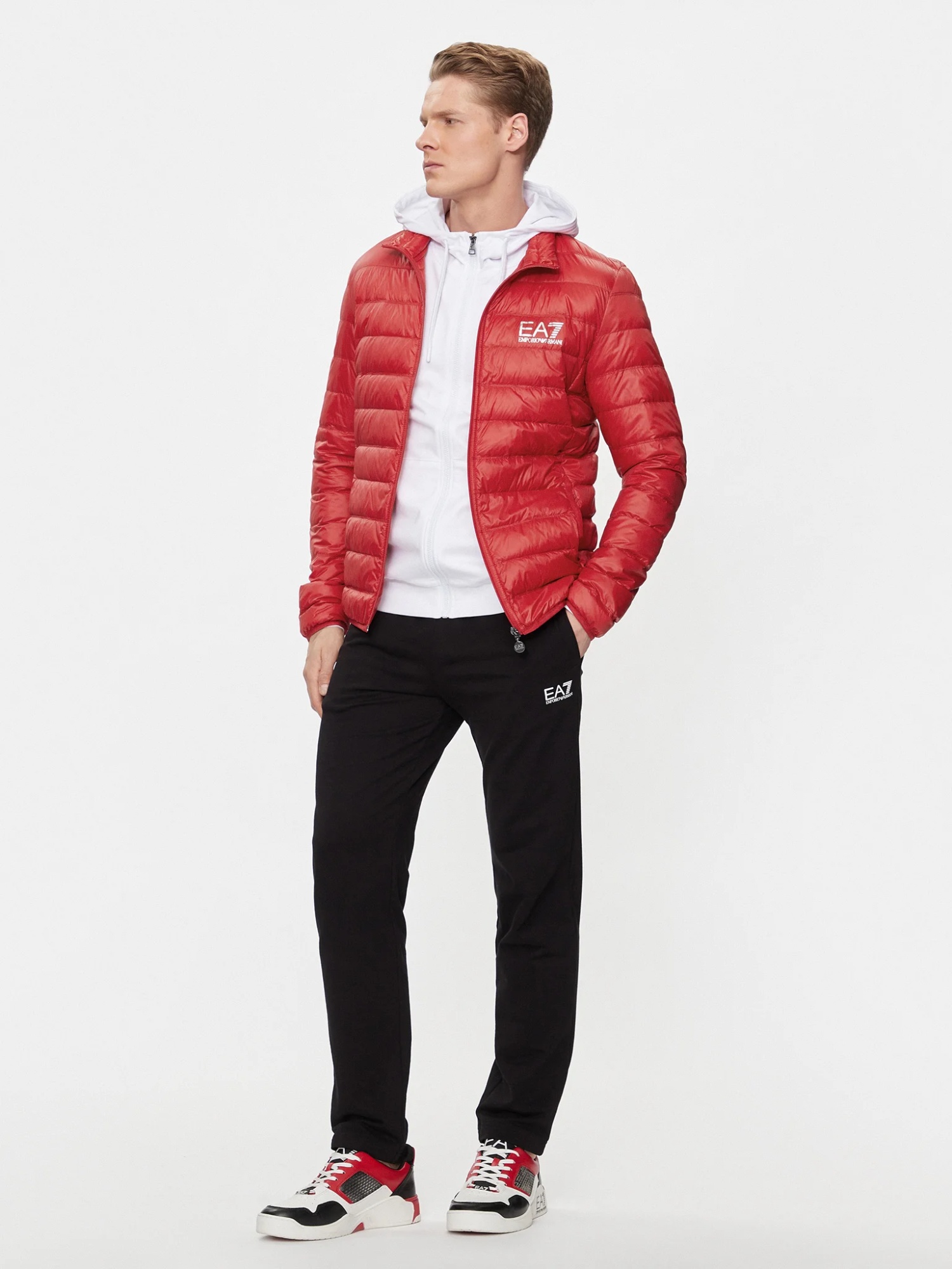 Ea7 Hooded Quilted Down Jacket In Red