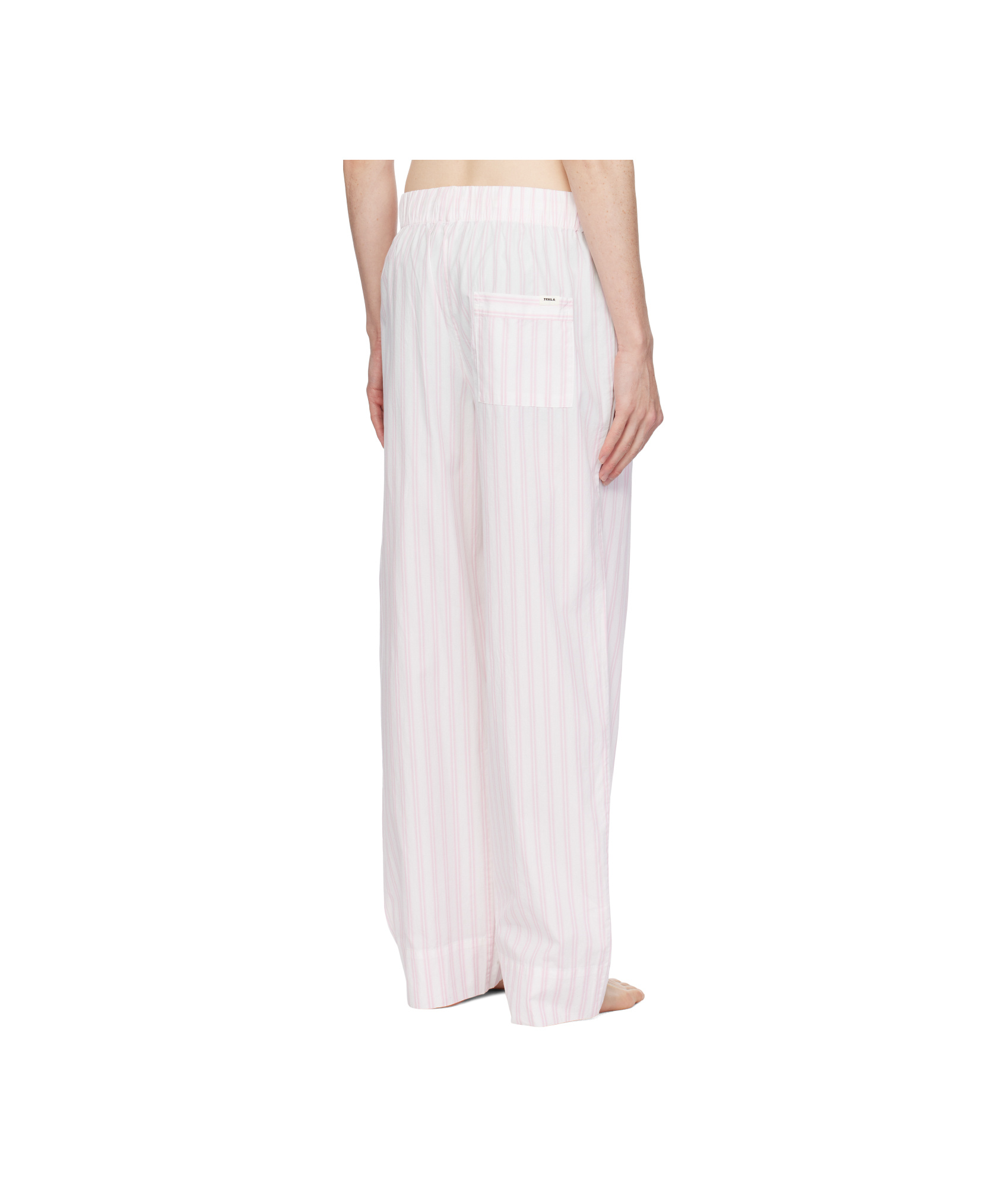 Tekla White & Pink Poplin Pyjama Pants In White/pink