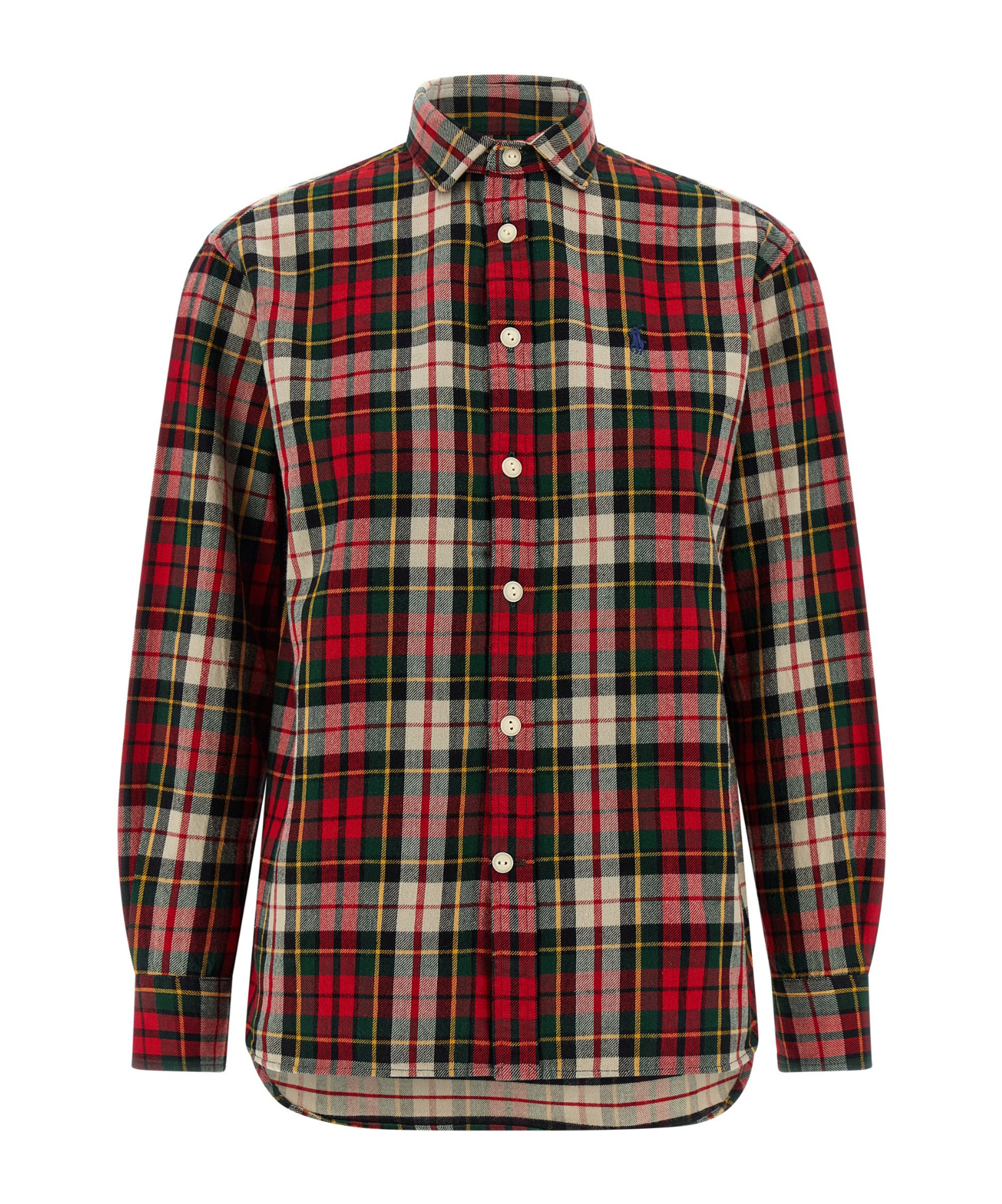 Polo Ralph Lauren Tartan Shirt With Curved Hem And Long Sleeves In Multi