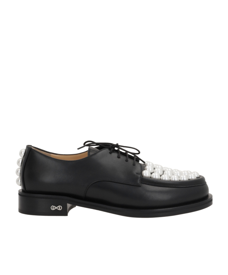 Mach&mach Mach & Mach Moccasin Flat Shoes With Pearl Embellishment In Black