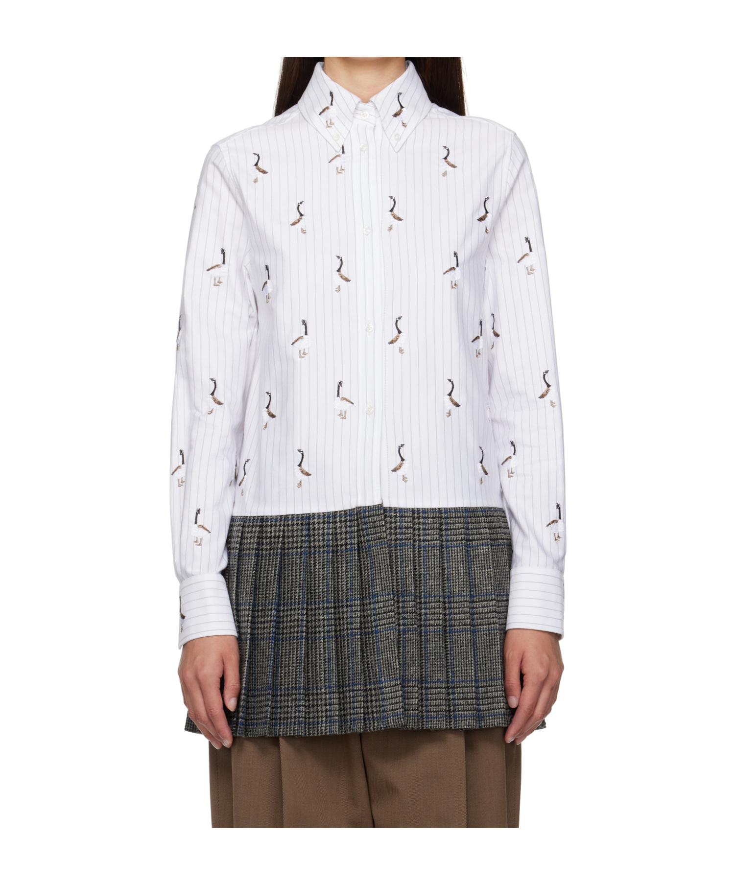 Thom Browne Pleated-hem Striped Shirt In Gray