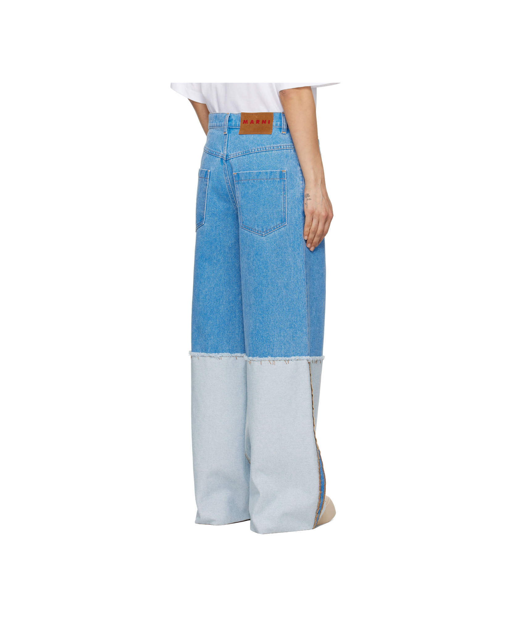 Shop Marni Wide-leg Blue Denim Jeans With Extra High Cuffs In Cobalt Blue