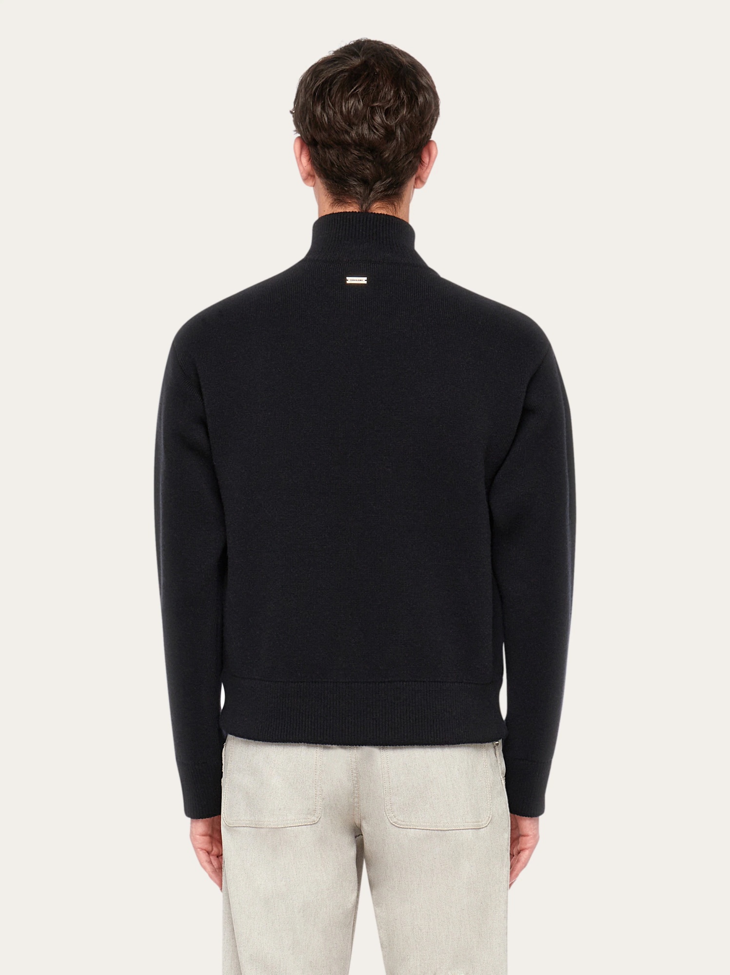 Ferragamo Luxury Wool And Leather Zip Cardigan For Men In Black