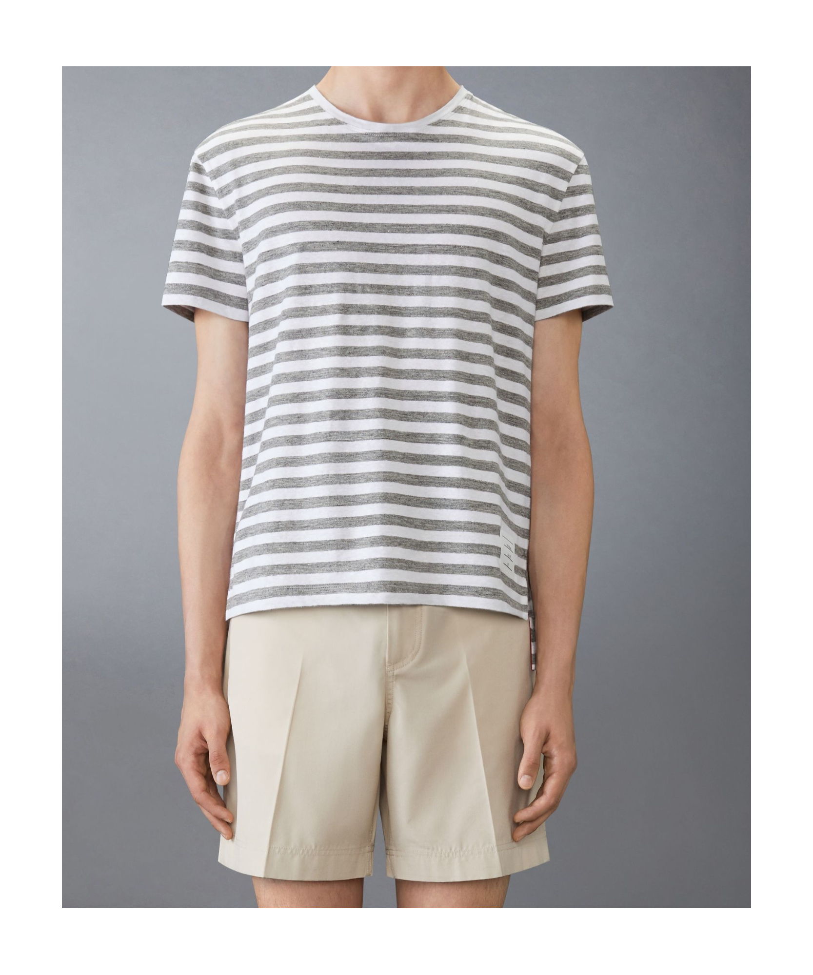 Thom Browne Striped Linen T-shirt In Gray