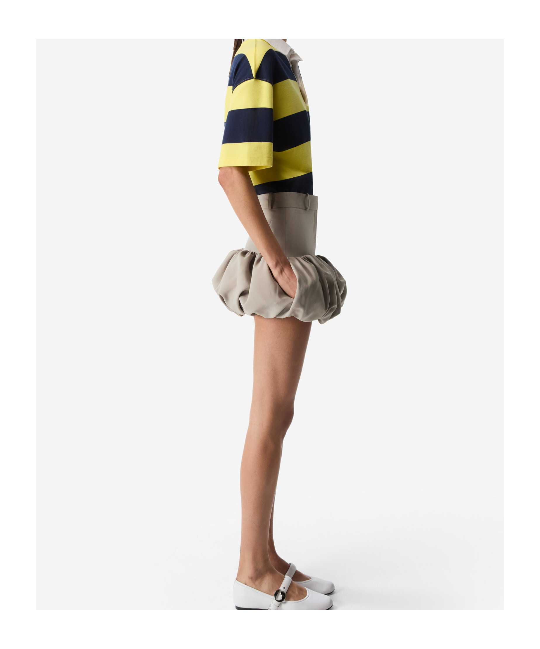 Coperni Structured Beige Skirt With Voluminous Ruffled Hem In Gray