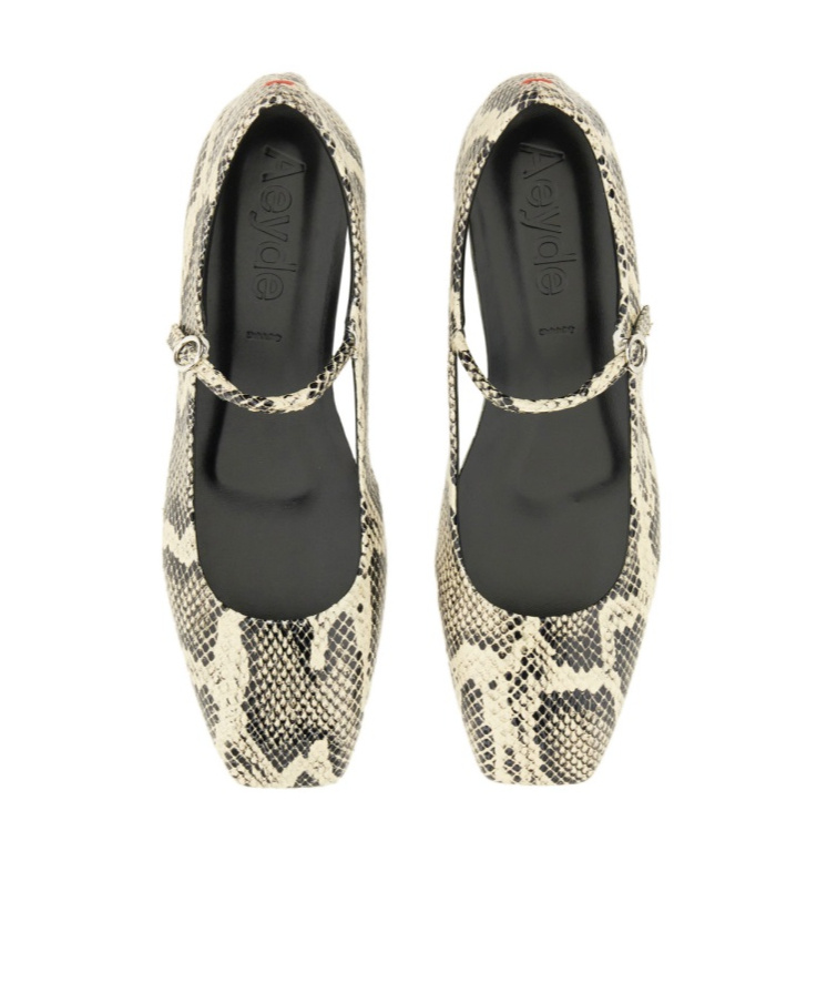Aeyde Uma Snake Printed Leather Flats In Nude