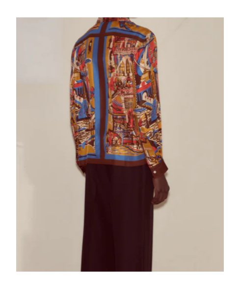 Bode Manhattan Island Long Sleeve Shirt In Brown