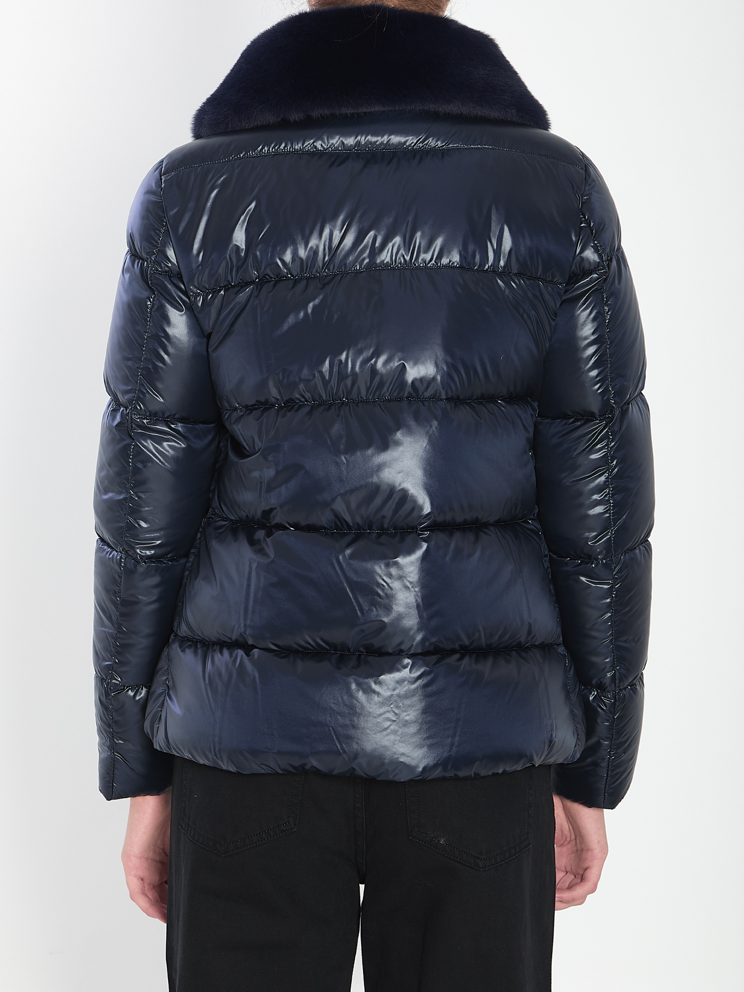Herno Light Puffer With Collar Fur In Blue