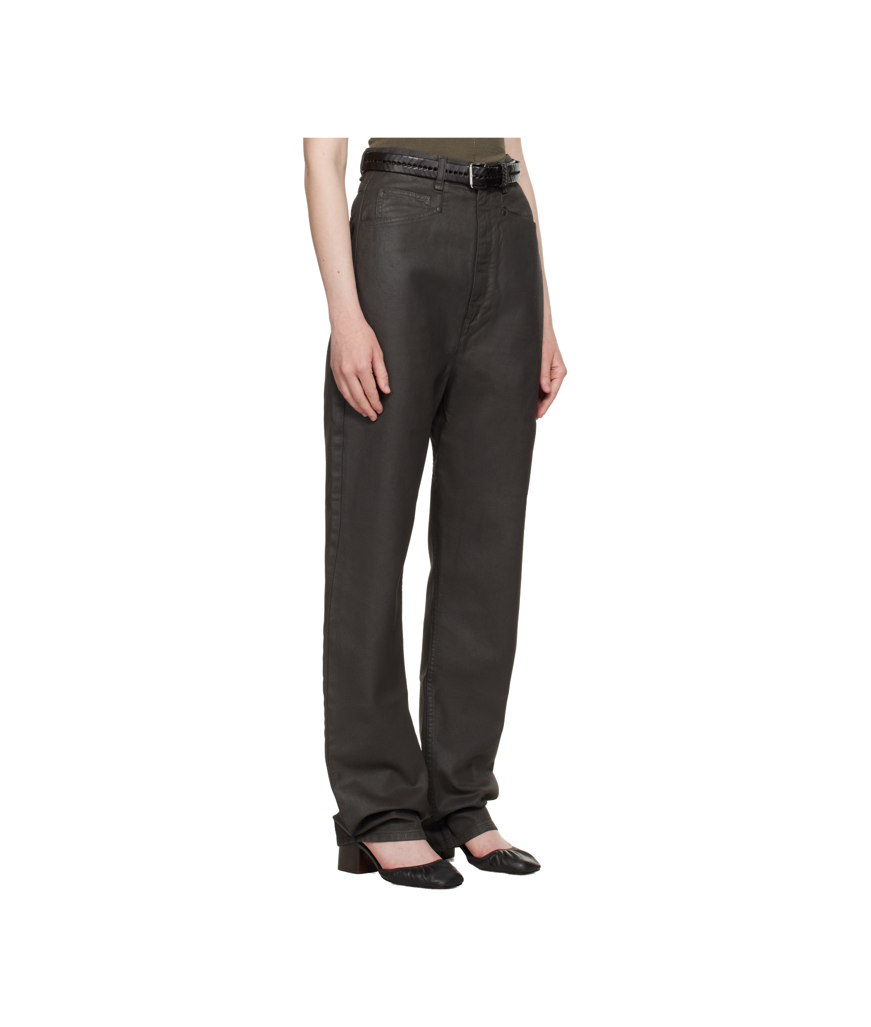Lemaire Shiny Coated Dropped Crotch Pants In Dark Chocolate