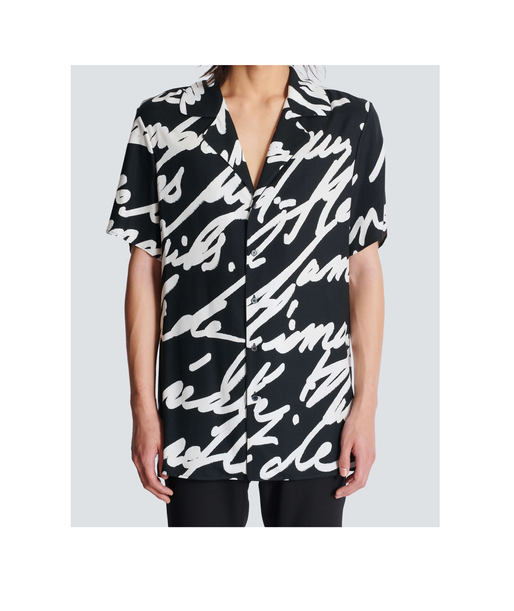 Shop Balmain Twill Pyjama Shirt With 'love Letter' Print In Black