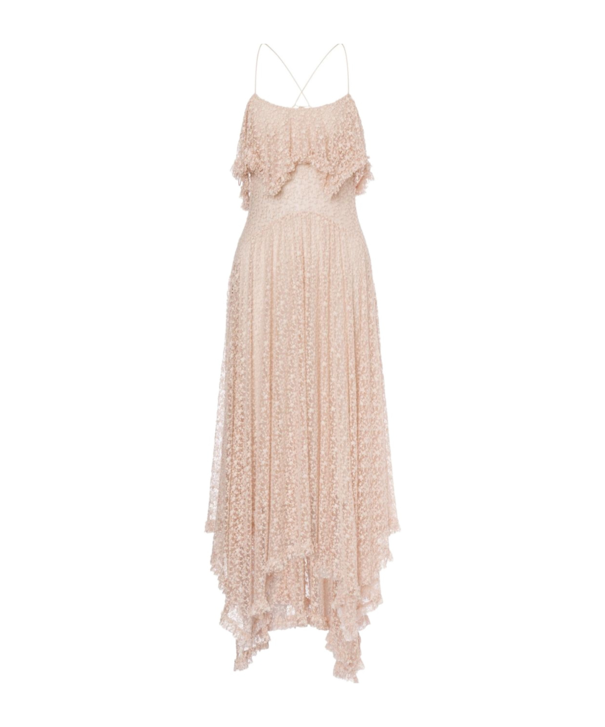 Philosophy Di Lorenzo Serafini Pink Long Dress With Crossed Straps On The Back In Lace Woman In Neutral