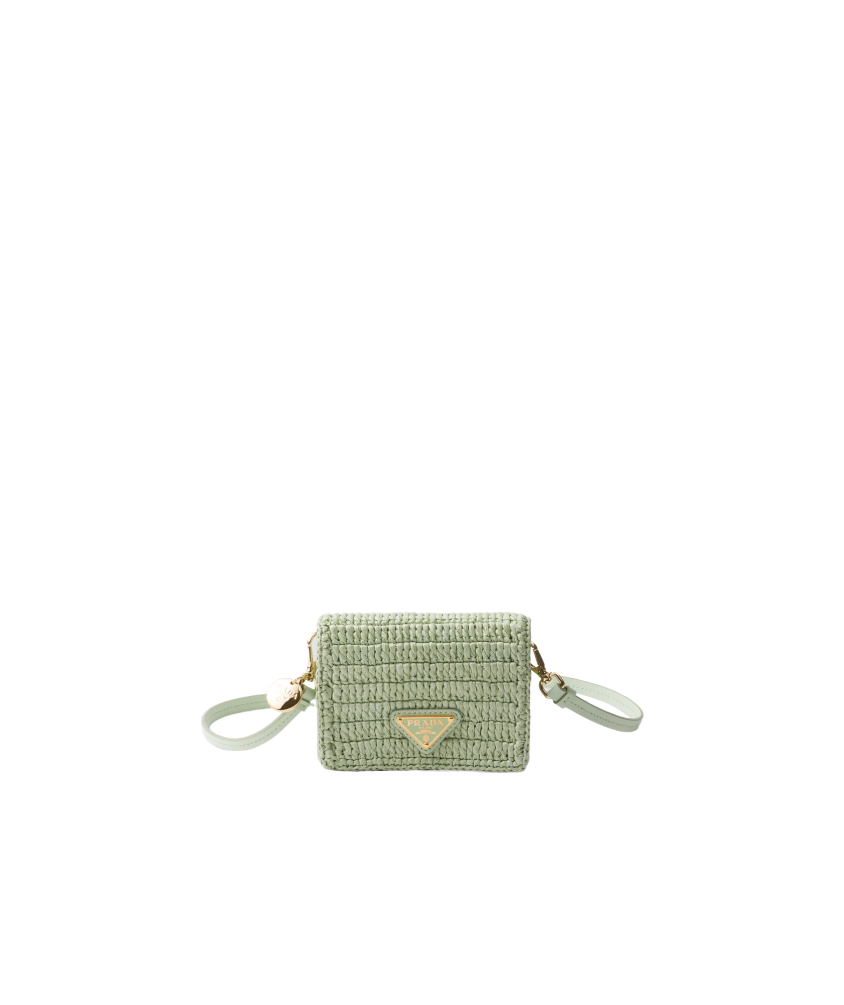 Prada Crochet Card Holder With Shoulder Strap In Green