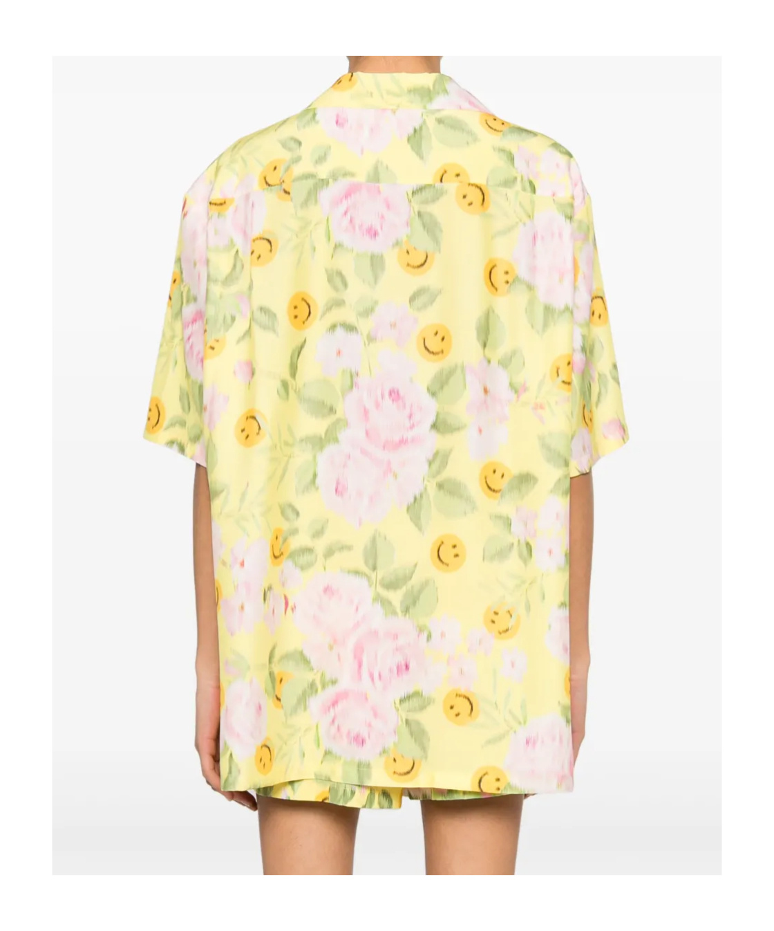 Shop Moschino X Smiley Silk Shirt In Nude