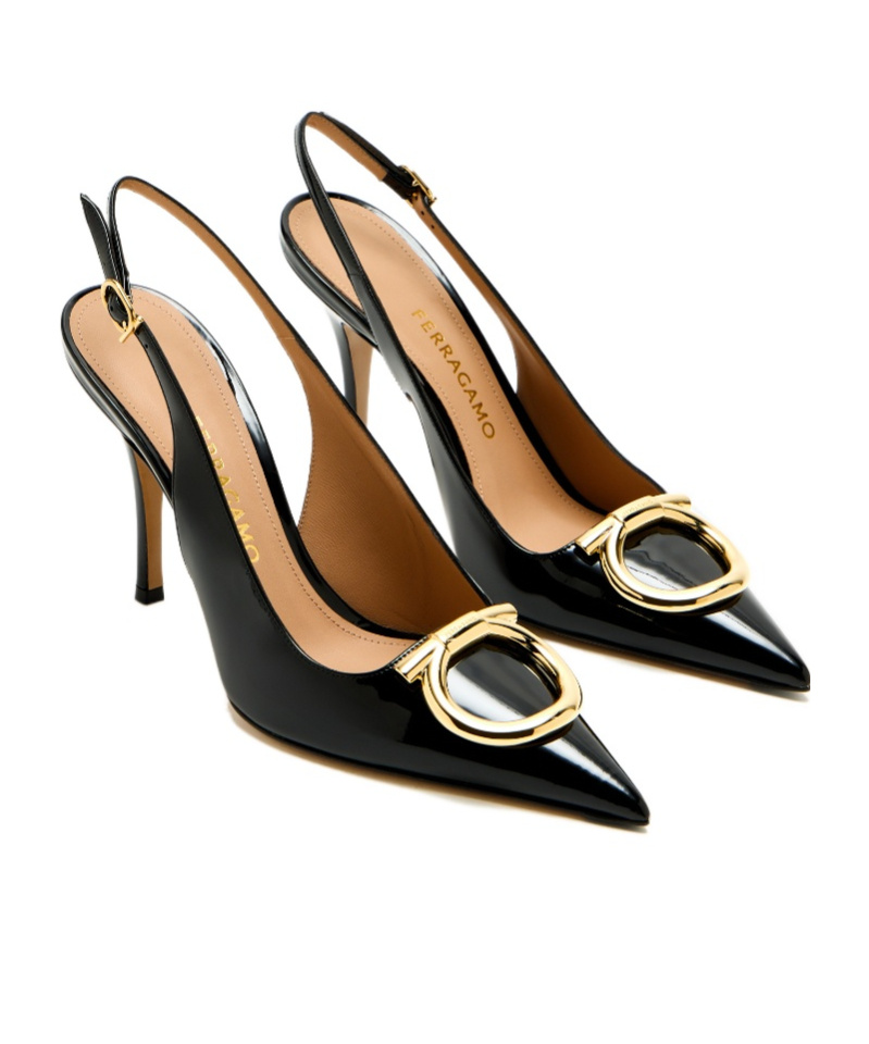 Ferragamo Sara Patent Leather Slingback Pumps In Black