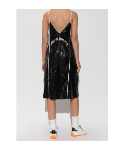 Palm Angels Double Slit Sequin Dress In Black