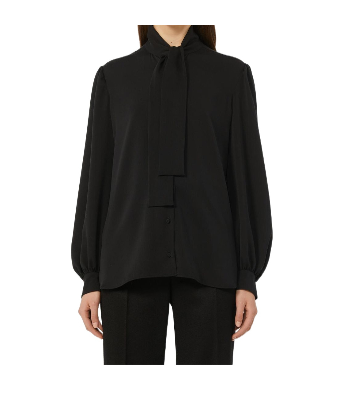 Max Mara Melania Pussy-bow Silk-crepe Blouse In Black
