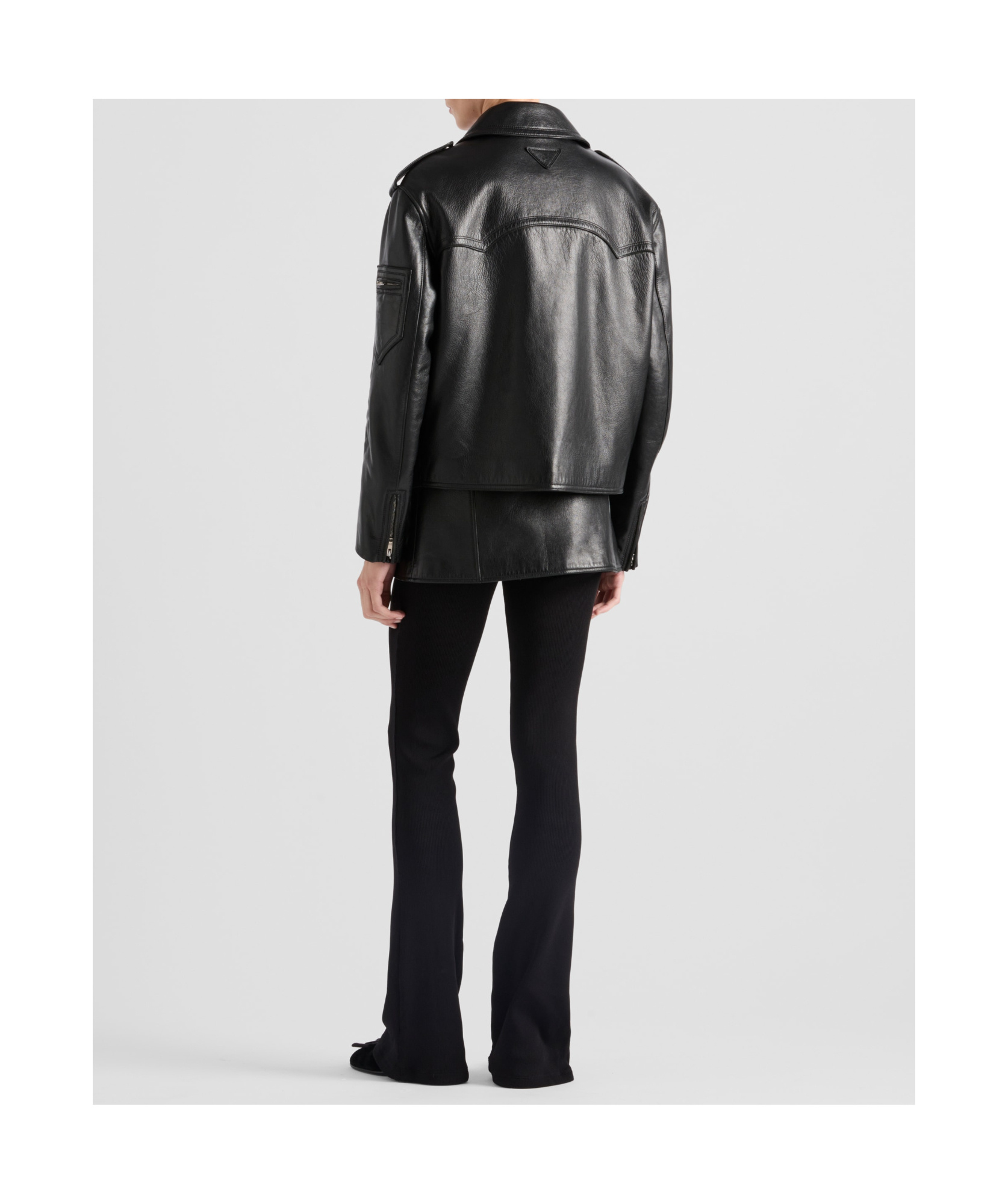 Prada Womens Black Vintage-treated Leather Biker Jacket In Black