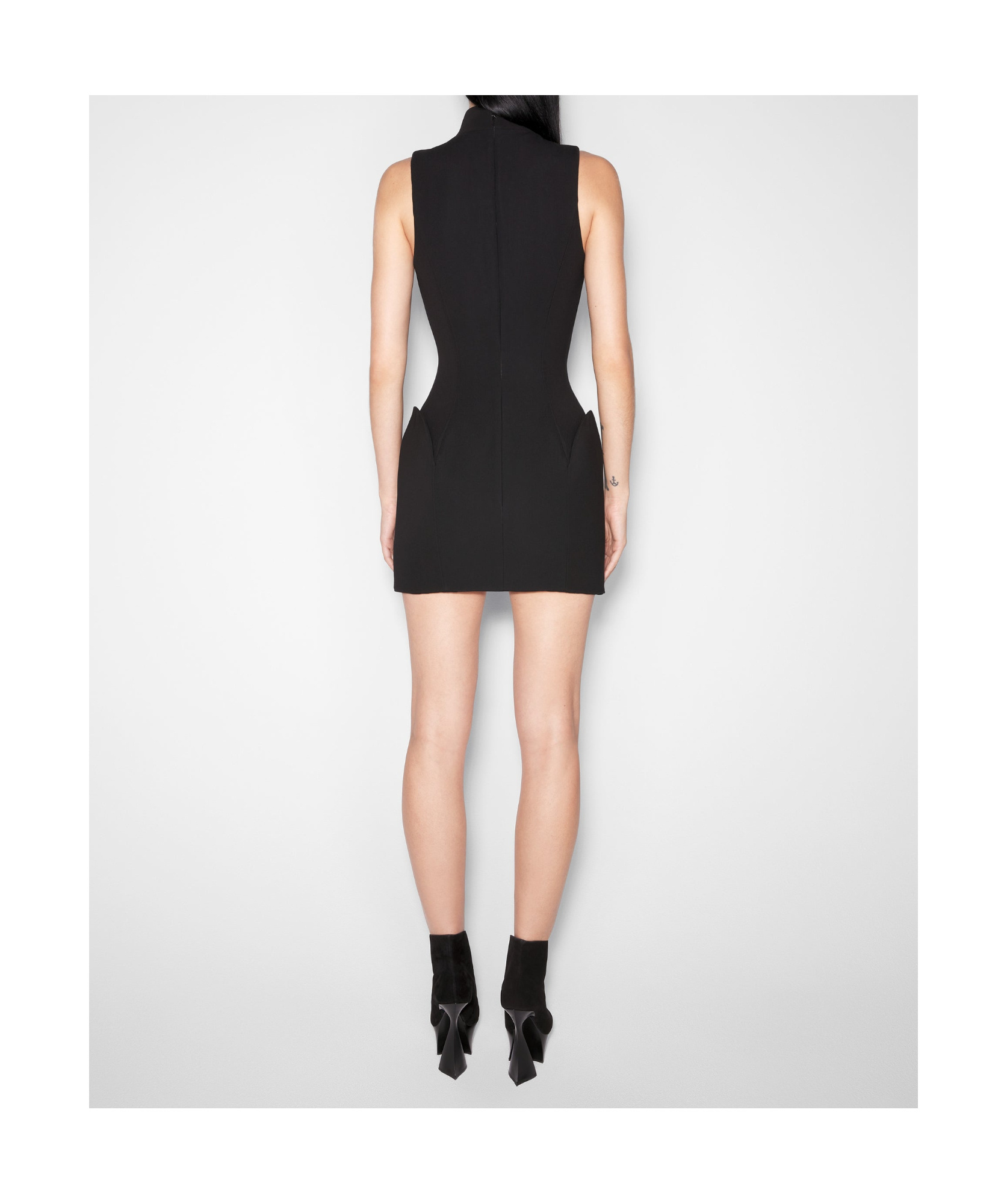 Mugler Black Open Neckline Tailored Dress