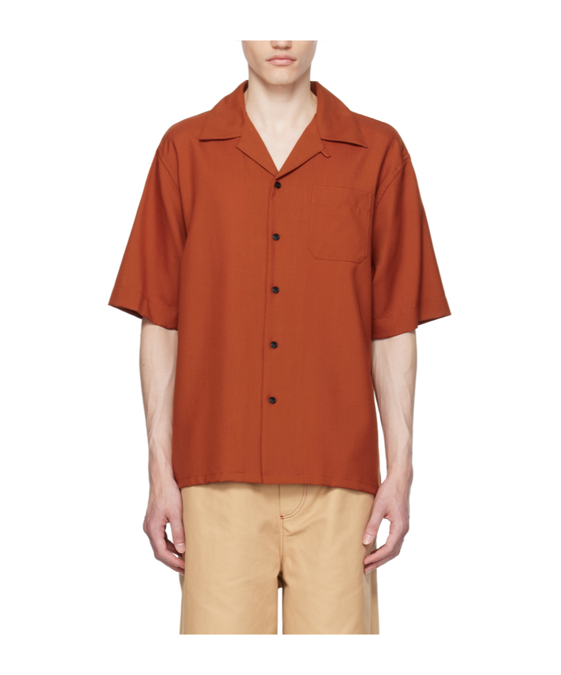 Marni Short-sleeve Virgin Wool Shirt In Brown