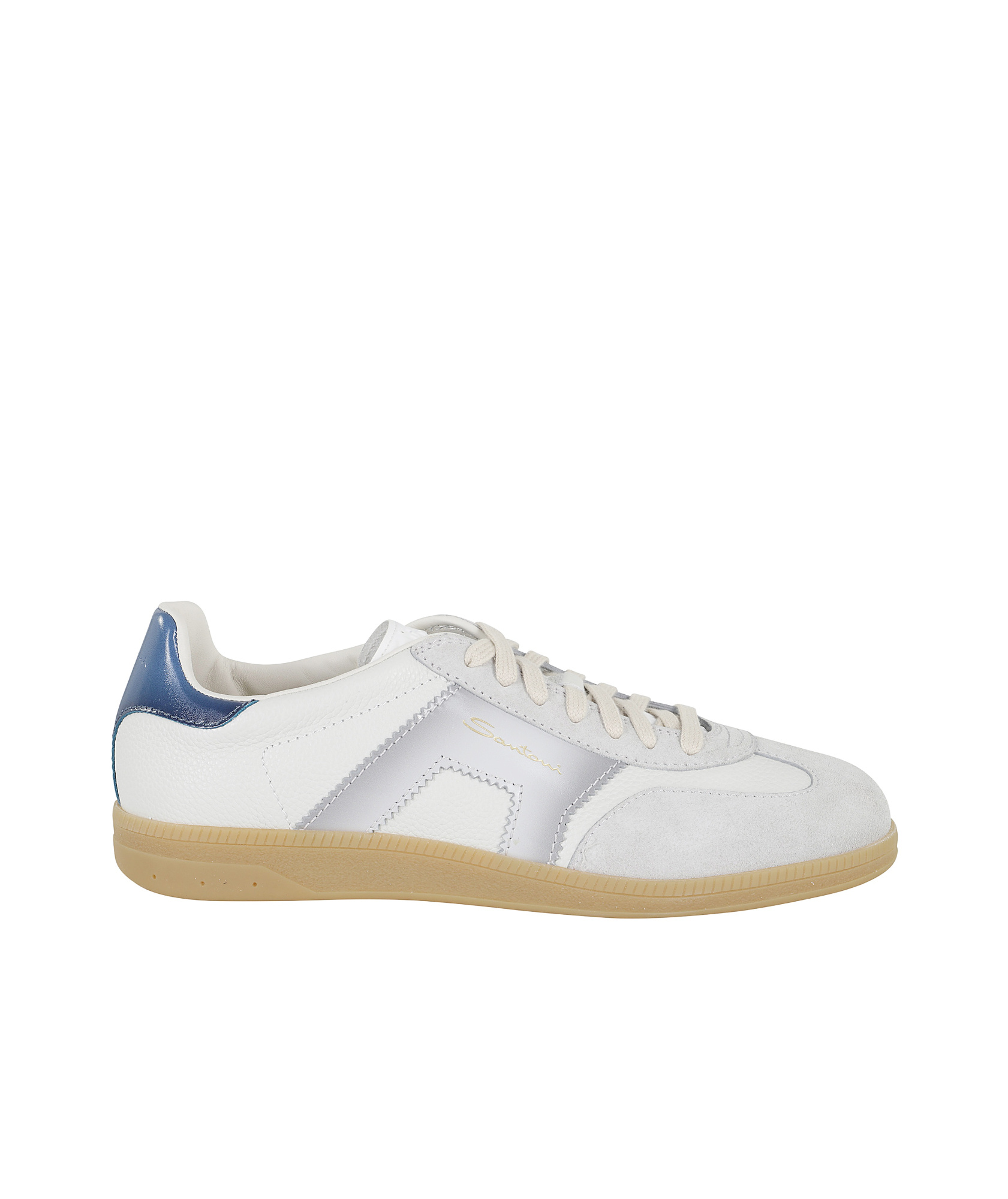 Santoni Dbs Leather And Suede Sneakers In White
