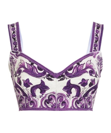 Dolce & Gabbana Dolce  Gabbana Majolica-printed Bustier Top In Purple