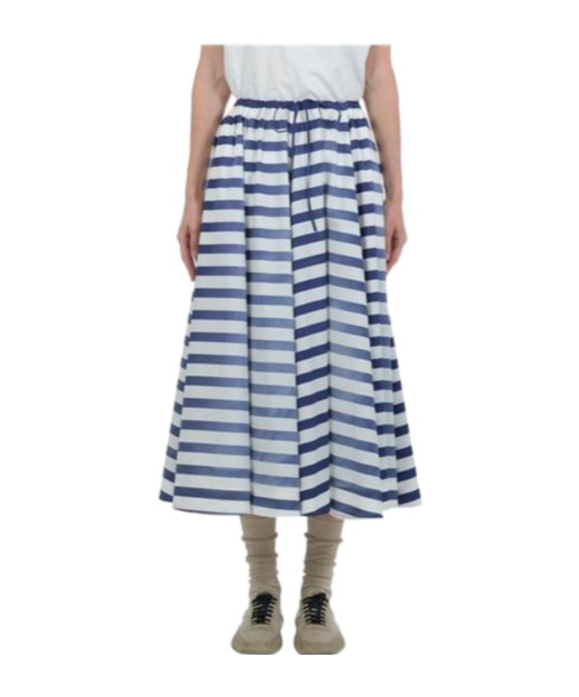 Prada Striped Old Poplin Full Skirt In Blue