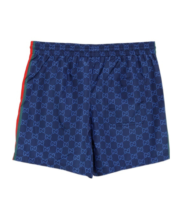 Gucci Men Nylon Swim Shorts With All-over Gg Motif In Blue