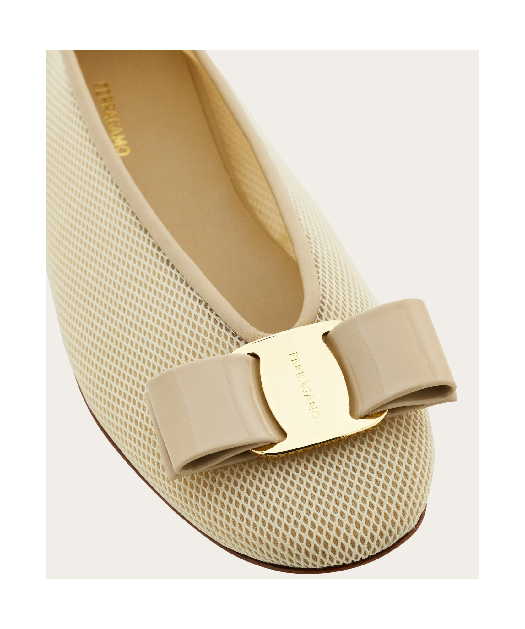 Ferragamo Vara Mesh Ballet Flats In Stone
