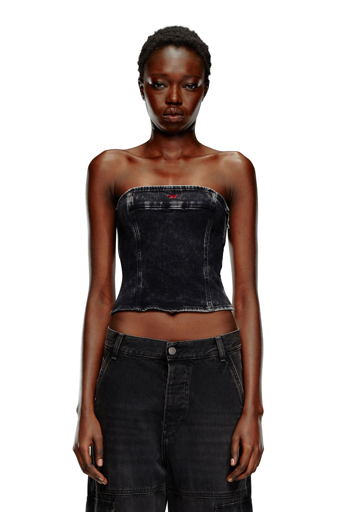 DIESEL STRAPLESS DENIM CROP TOP 