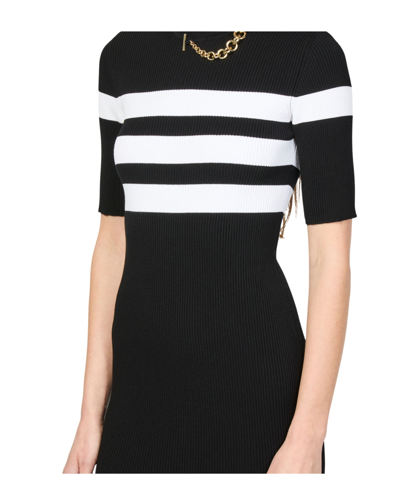 Jean Paul Gaultier Striped Knit Dress In Black