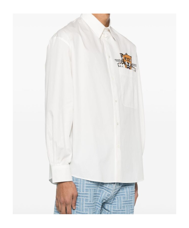 Kenzo "happy Tiger" Casual Shirt In White
