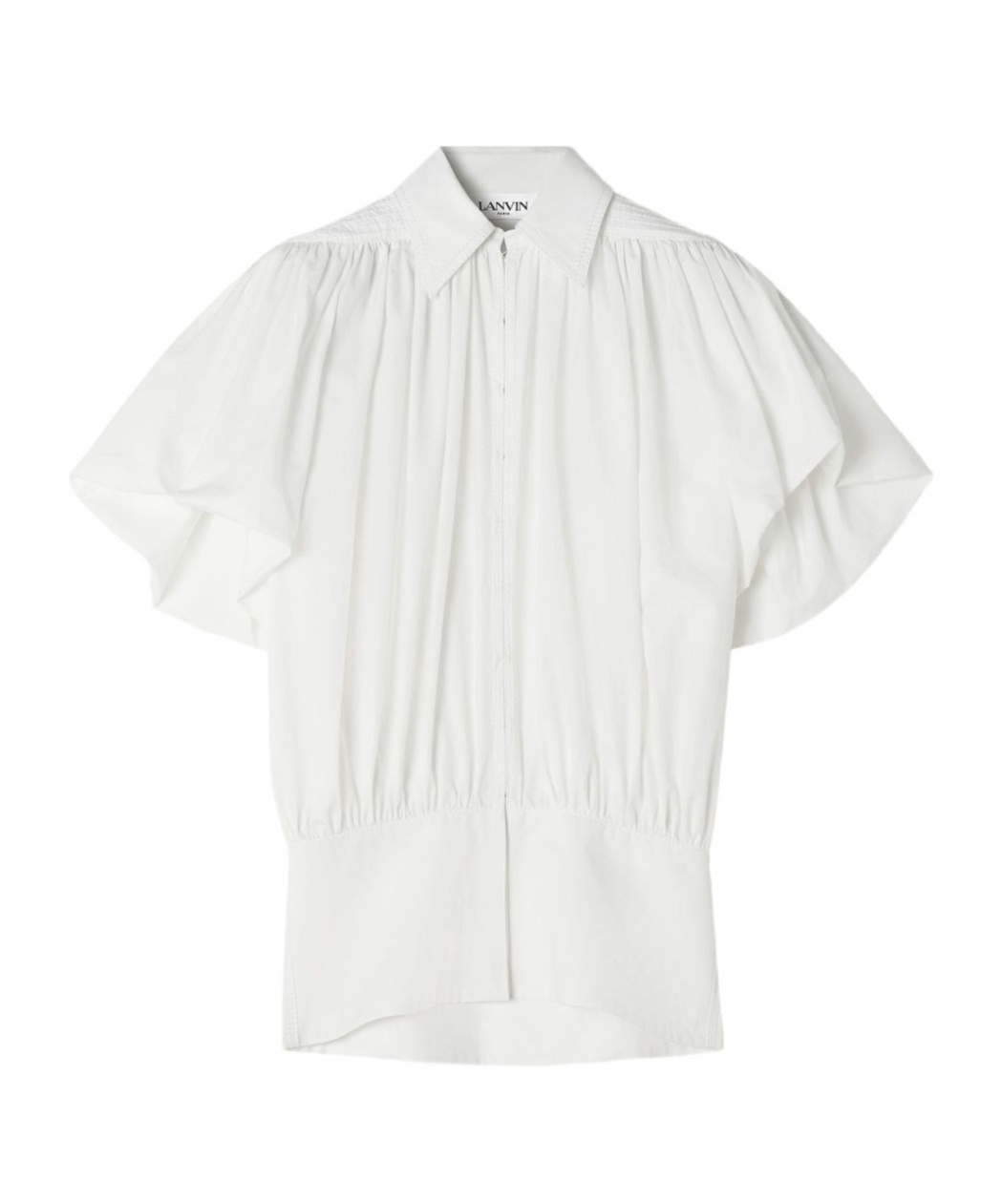 Lanvin Puff Sleeve Collared Top With High-low Hem In White
