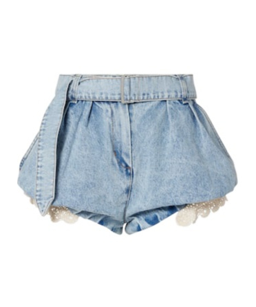 Magda Butrym Crochet-trimmed Denim Shorts In Blue