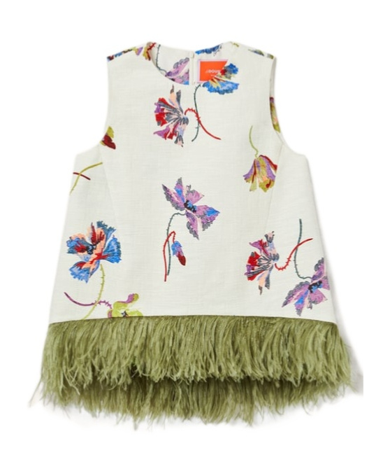 La Doublej Feather-trim Floral-print Top In White