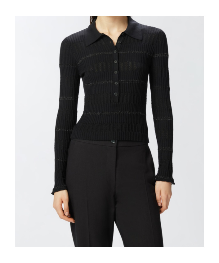 Pinko Long-sleeved Polo With Metallic Stripe In Black