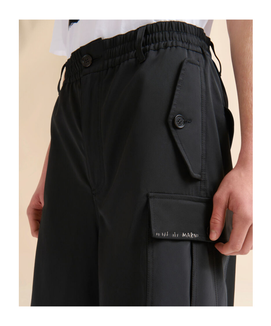 Marni Black Water-repellent Taffeta Cargo Pants In Black