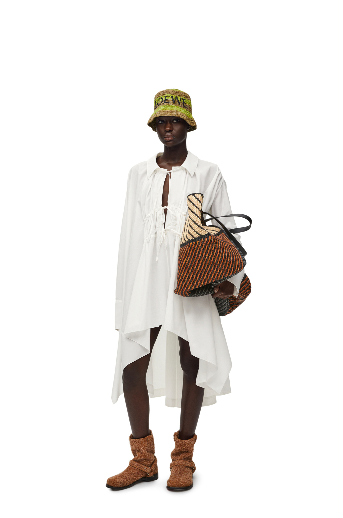 Loewe Front-tied Asymmetric Tunic Dress In White
