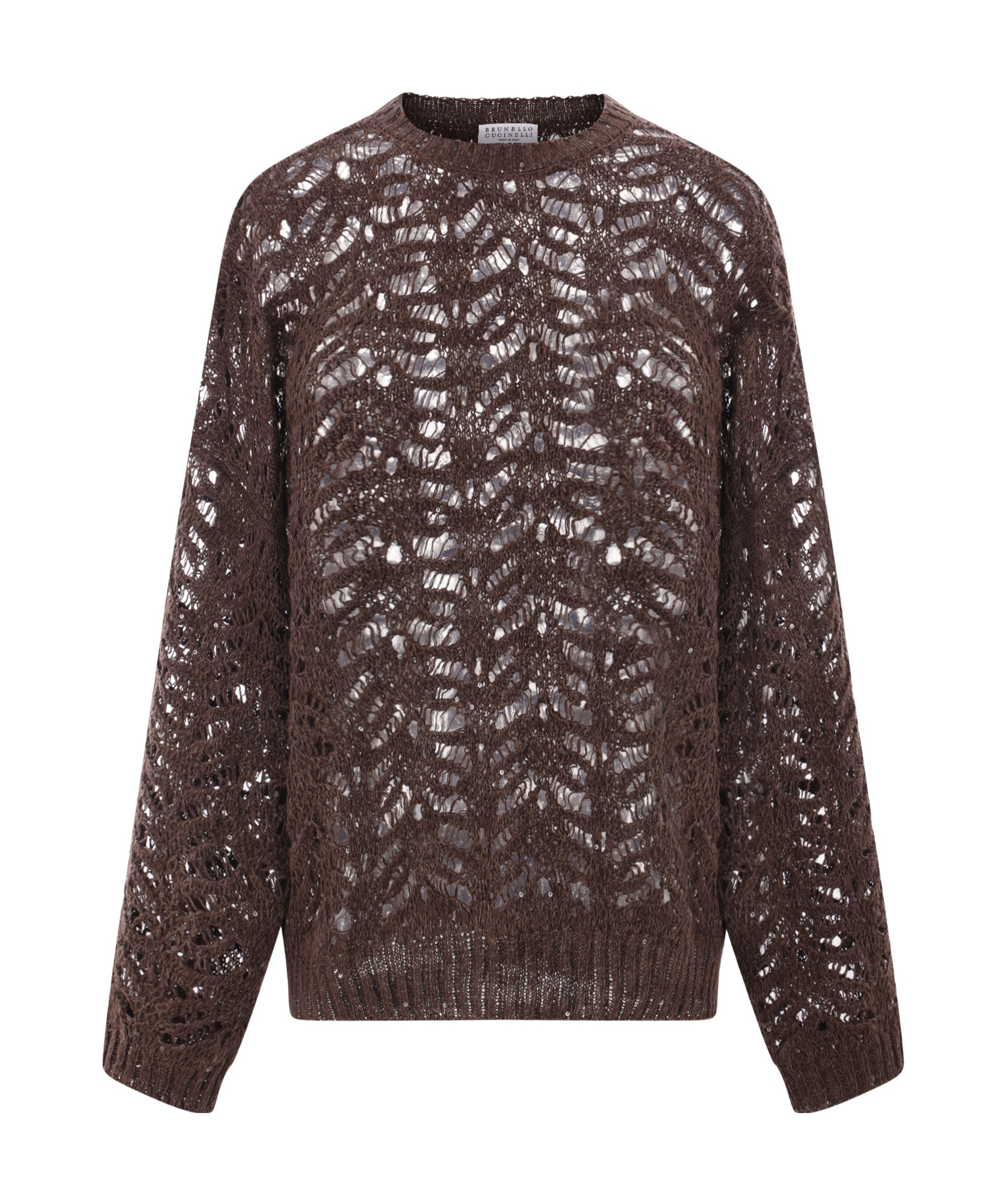 Brunello Cucinelli Foliage Lace Linen And Silk Diamond Knit In Black
