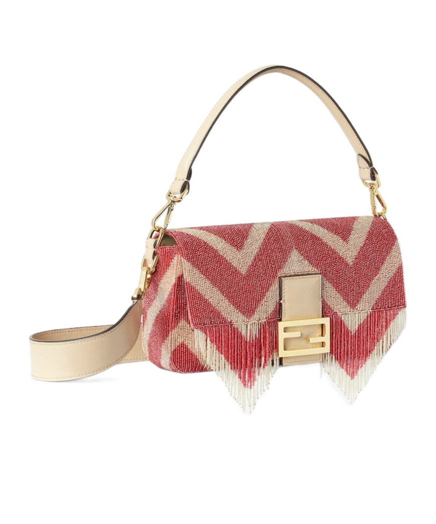 Fendi Bag Embroidered With Two-tone Beads And Fringes In Multi