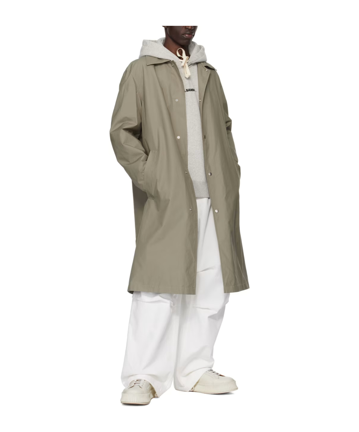 Jil Sander Logo-print Button-down Coat In Gray