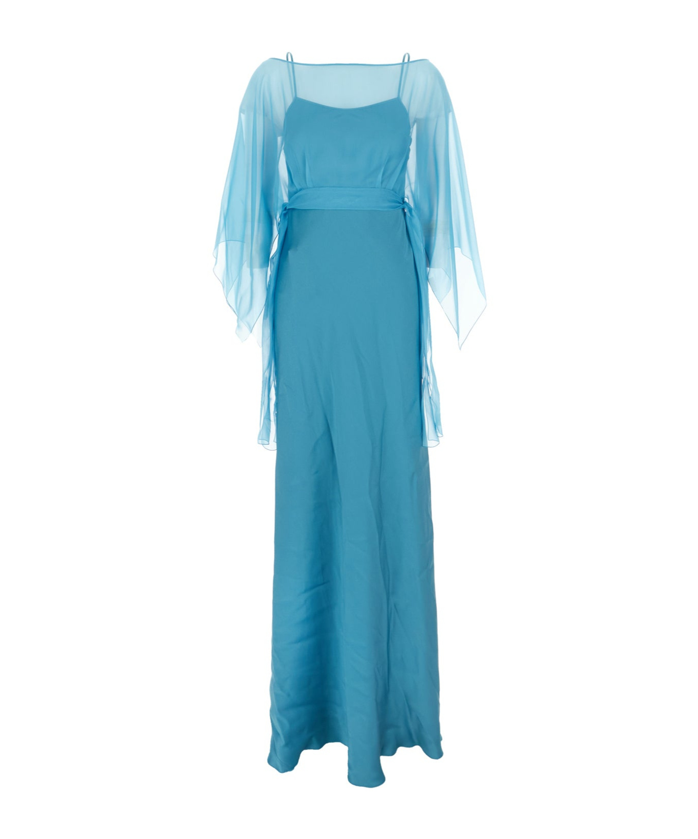 Alberta Ferretti Blue Long Dress With Layered Design And Upper Cape In Silk Blend Woman