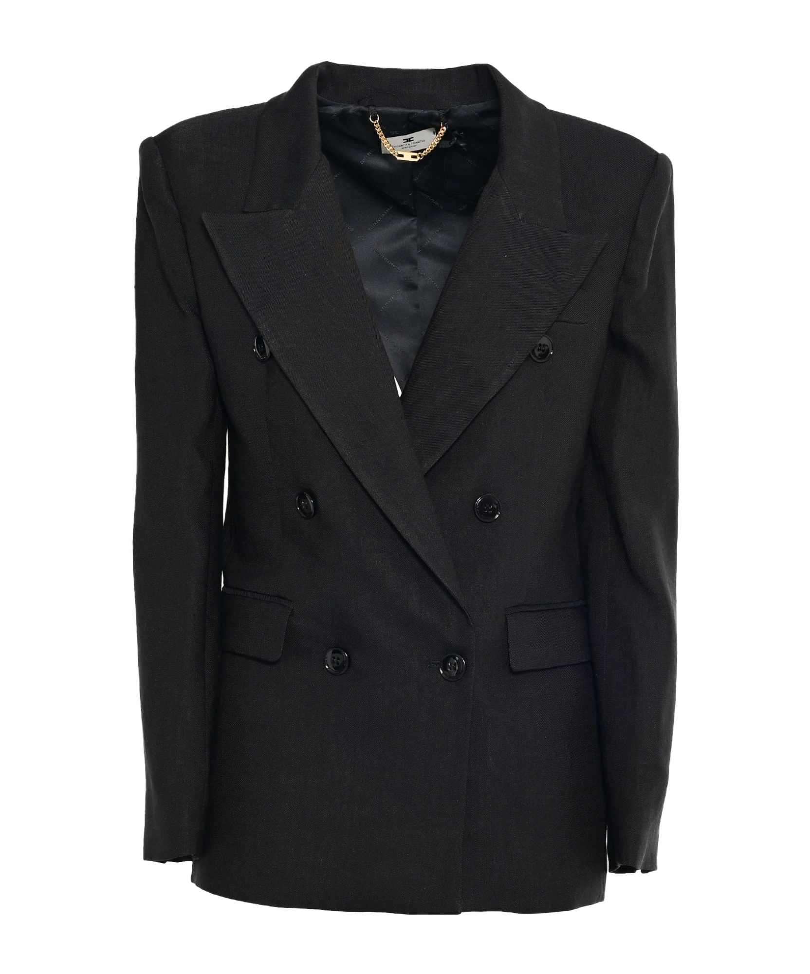 Elisabetta Franchi Double-breasted Gabardine Jacket In Black