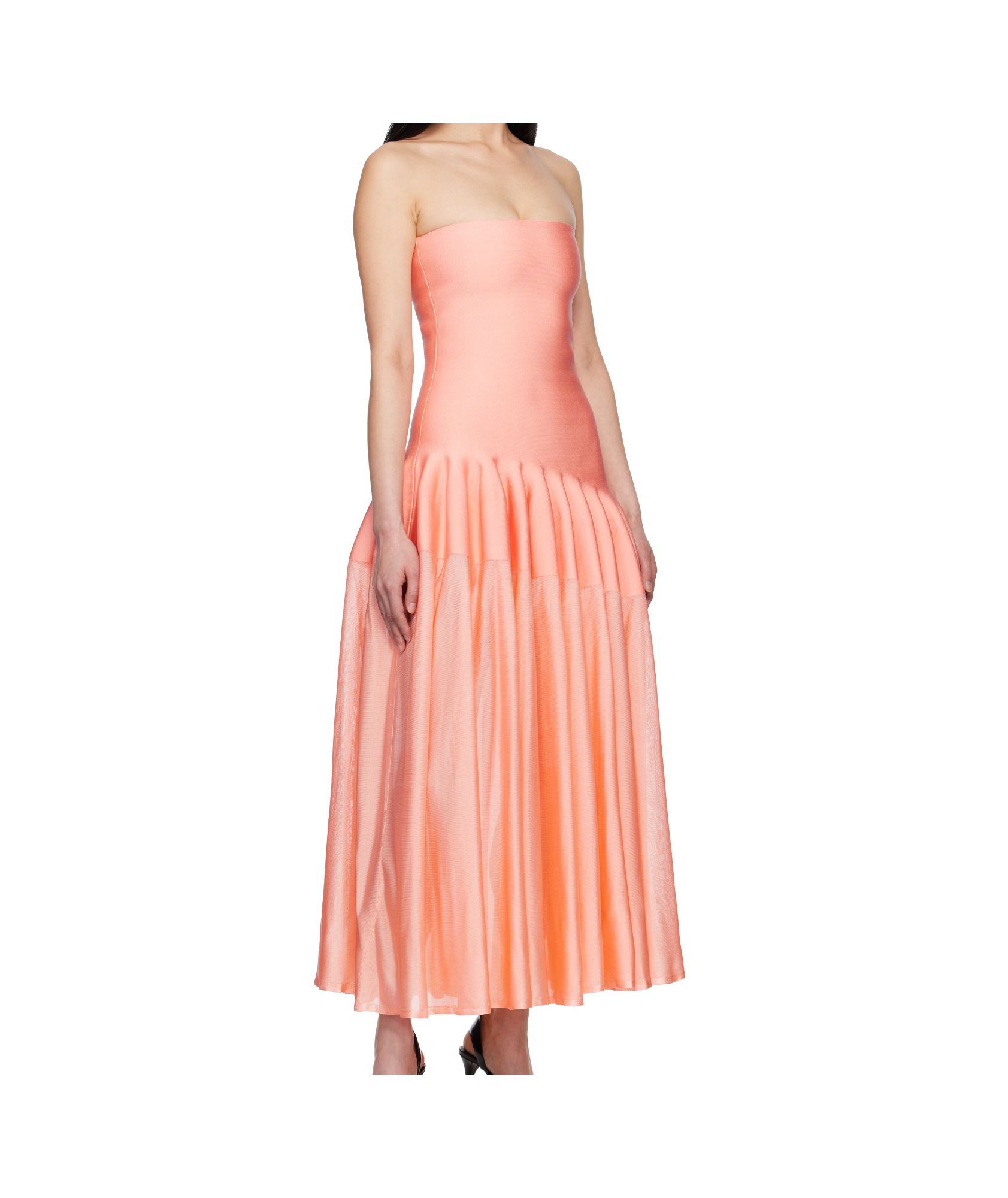 Shop Alaïa Godet Midi Dress In Peche