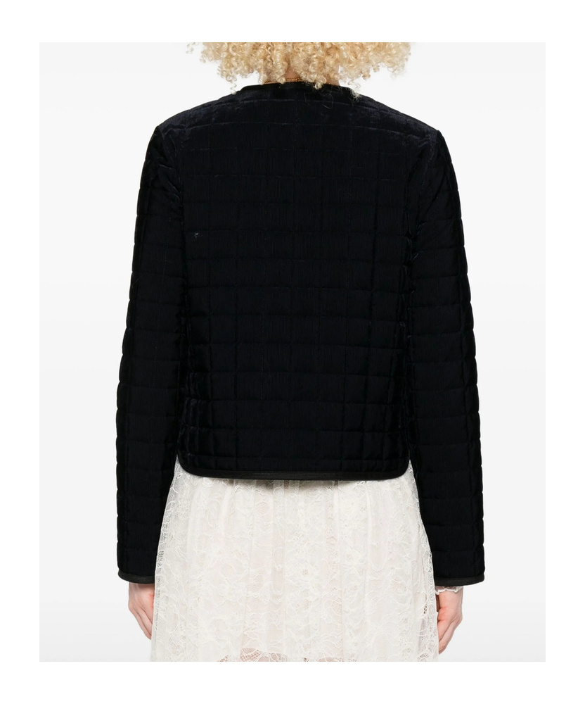 Forte Forte Short Quilted Jacket With Round Neck And Pockets In Black