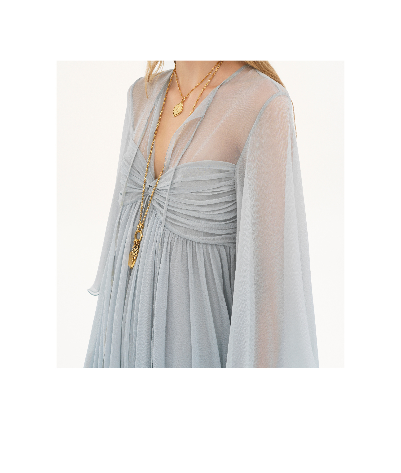 Chloé Pleated Mini Dress In Silk Mousseline In Multi