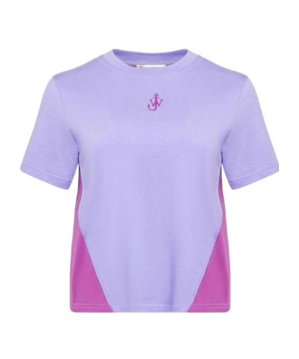 Jw Anderson Panelled Cropped T-shirt With Anchor Embroidery In Purple