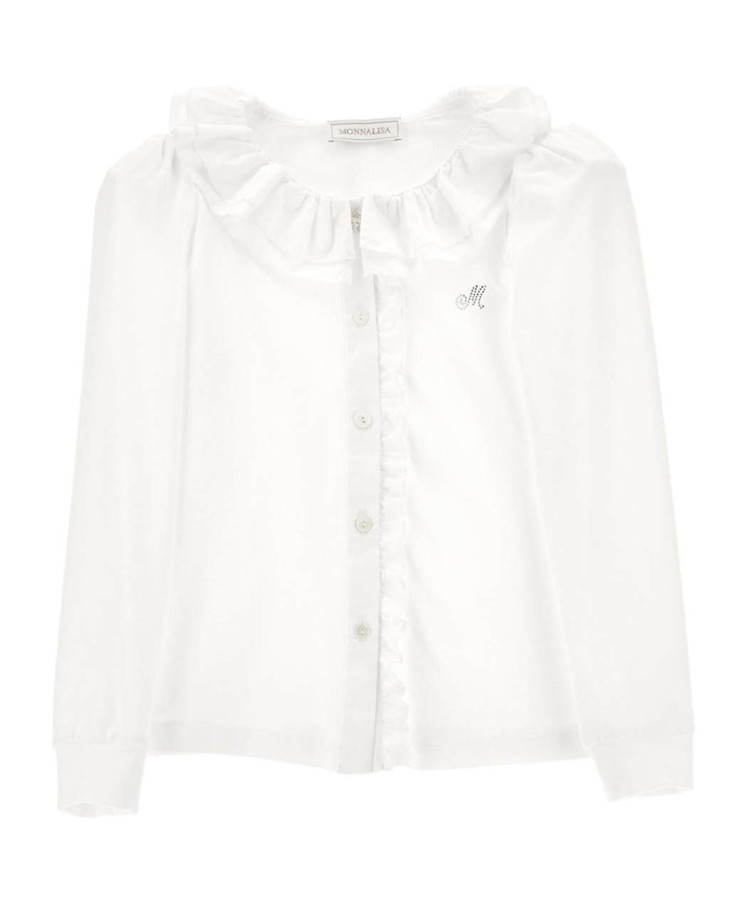 MONNALISA RHINESTONE-MONOGRAM COTTON BLOUSE