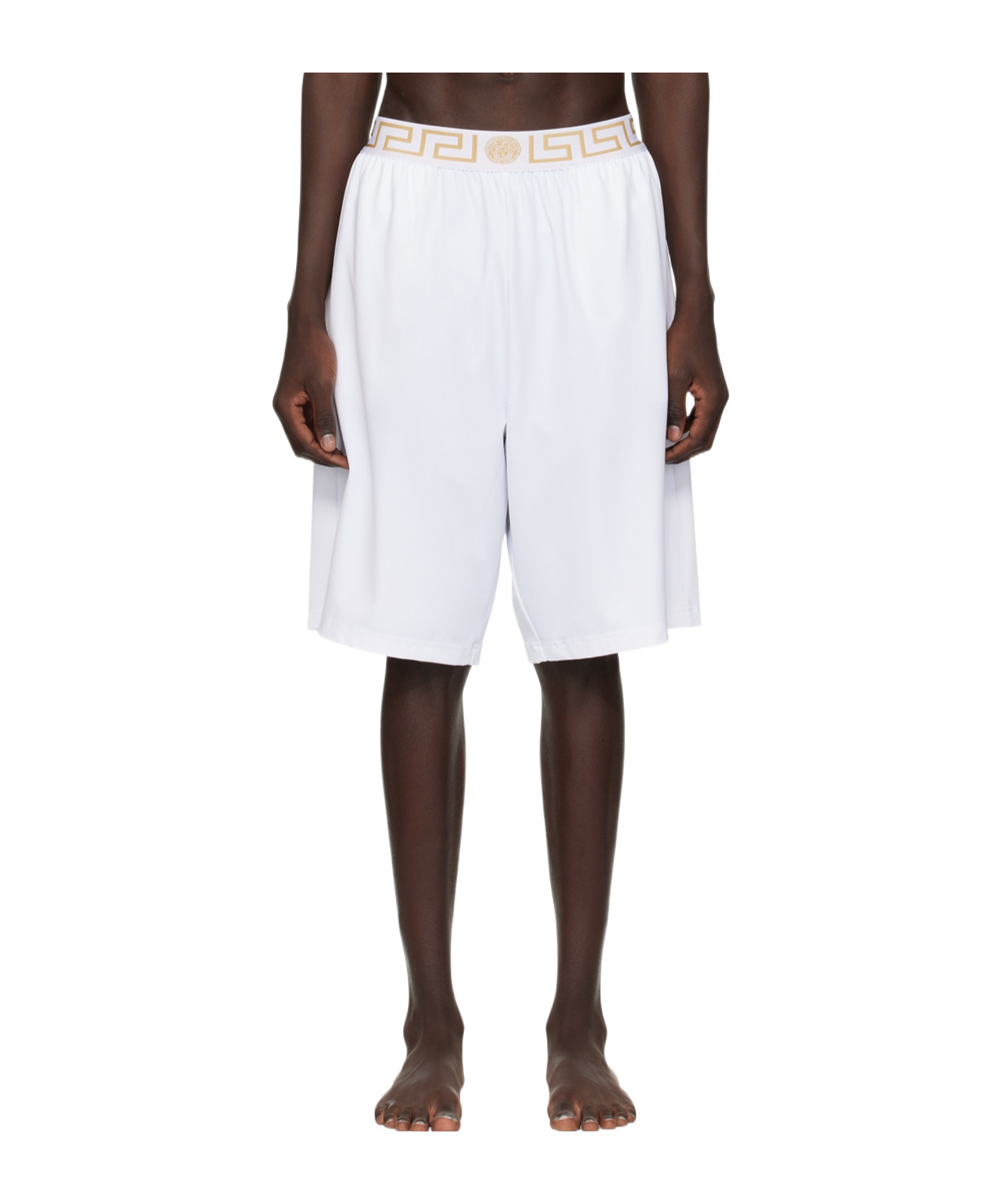Versace Pattern Elastic Waist Swimming Trunks In White